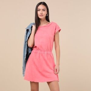 Lulus Definite Beauty Washed Coral Pink Short Sleeve Mini Dress - Size S